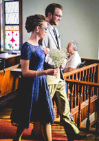 Knee-Length Lace Bridesmaid Dress, A-Line/Princess Cut, Bateau Neck, Short Sleeve BM bride