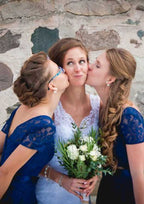 Knee-Length Lace Bridesmaid Dress, A-Line/Princess Cut, Bateau Neck, Short Sleeve BM bride