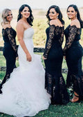 Asymmetrical Lace Bridesmaid Dress, Trumpet/Mermaid Shape, Off-The-Shoulder, Full/Long Sleeve BM bride