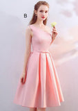 Knee-Length Satin Bridesmaid Dress, A-Line/Princess Cut, Off-The-Shoulder, Half Sleeve, With Waistband BM bride