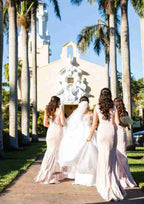 Sheath/Column Bateau Sleeveless Elastic Satin Bridesmaid Dress, Sweep Train With Pleats BM bride