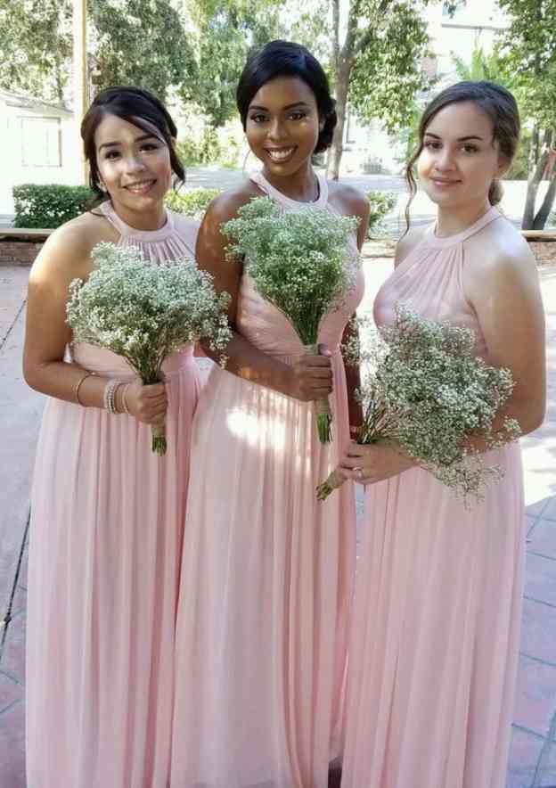 Floor-Length Chiffon Bridesmaid Dress, A-Line/Princess Cut, Scoop Neck, Sleeveless, With Pleats BM bride