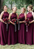 Floor-Length Chiffon Bridesmaid Dress, A-Line/Princess Style, Scoop Neck, Sleeveless, With Pleats BM bride