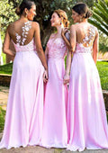 Chiffon Bridesmaid Dress, A-Line/Princess Style, One-Shoulder, Sleeveless, Sweep Train, With Appliqued BM bride