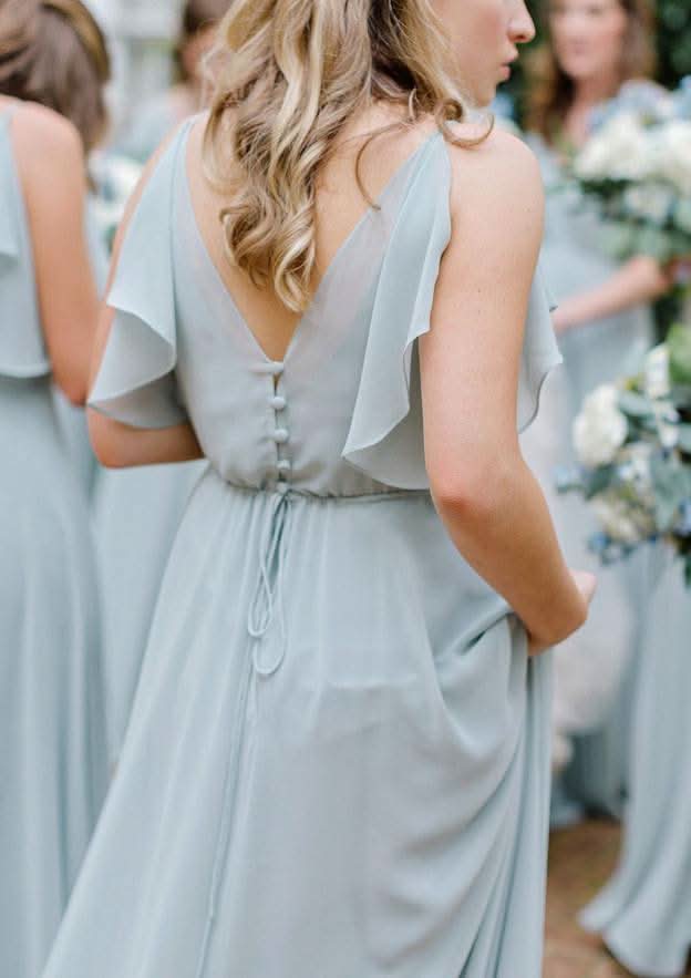 Floor-Length Chiffon Bridesmaid Dress, A-Line/Princess Decision V-Neck, Sleeveless, With Pleats BM bride