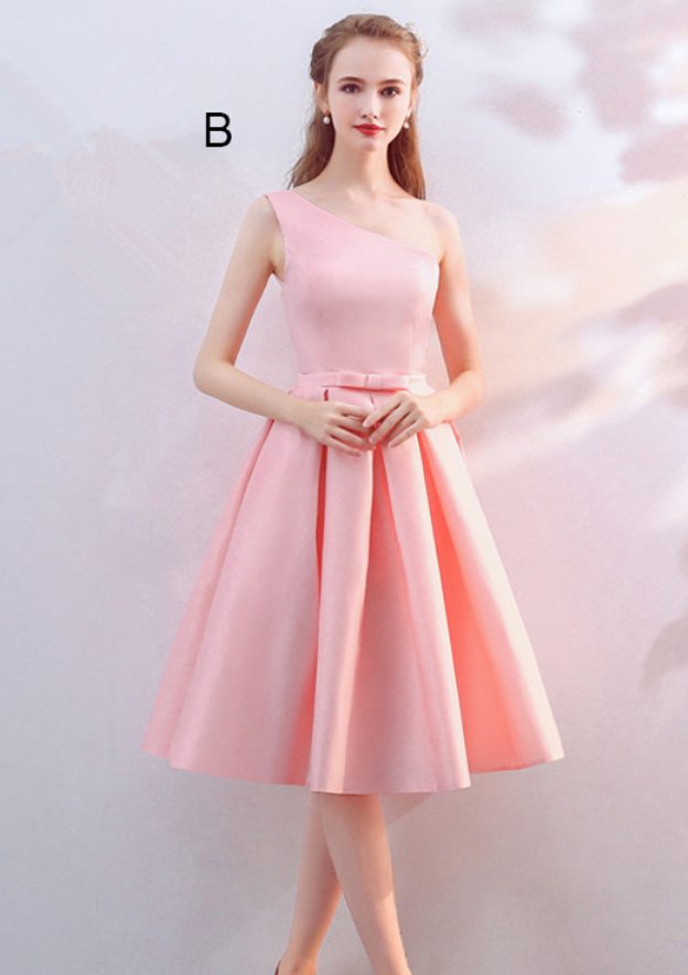 Knee-Length Satin Bridesmaid Dress, A-Line/Princess Cut, Off-The-Shoulder, Half Sleeve, With Waistband BM bride