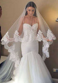 Radiant Cathedral Train Trumpet/Mermaid Wedding Dress with Sweetheart Neckline and Pleated Details BM bride
