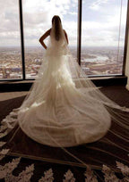Radiant Cathedral Train Trumpet/Mermaid Wedding Dress with Sweetheart Neckline and Pleated Details BM bride
