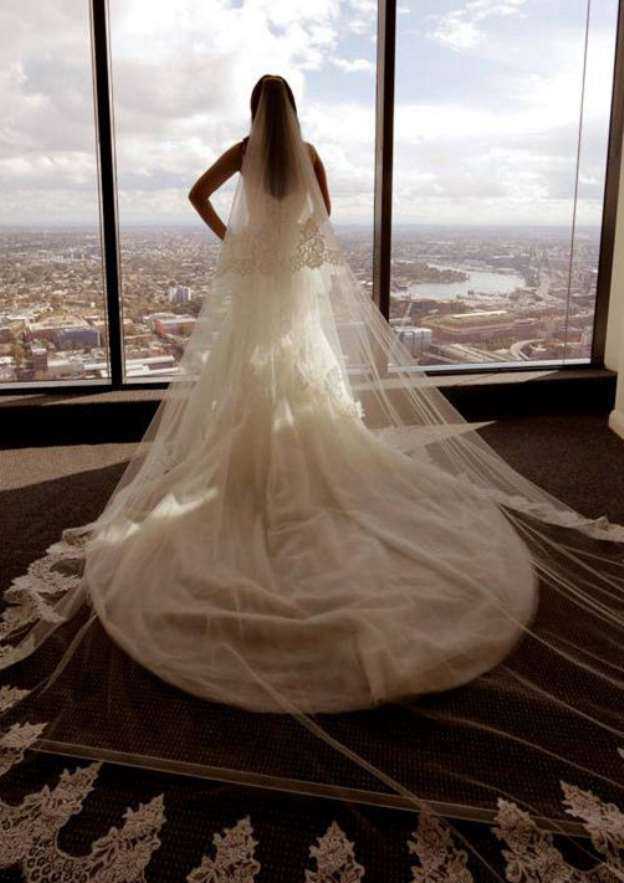 Radiant Cathedral Train Trumpet/Mermaid Wedding Dress with Sweetheart Neckline and Pleated Details BM bride