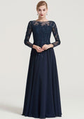 Long/Floor-Length Chiffon Dress with Beading Appliqued, 3/4 Sleeve Bateau A-line BM bride