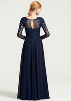 Long/Floor-Length Chiffon Dress with Beading Appliqued, 3/4 Sleeve Bateau A-line BM bride