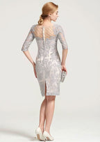 Knee-Length Chiffon Mother of the Bride Dress with Jacket Beading, Half Sleeve Bateau Sheath/Column BM bride