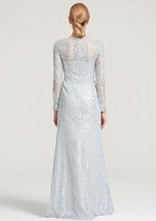 Long/Floor-Length Lace Dress with Appliqued, Full/Long Sleeve Sweetheart Sheath/Column BM bride