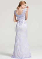 Long/Floor-Length Lace Dress with Sequins Appliqued, Sleeveless V Neck Sheath/Column BM bride