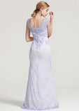 Long/Floor-Length Lace Dress with Sequins Appliqued, Sleeveless V Neck Sheath/Column BM bride