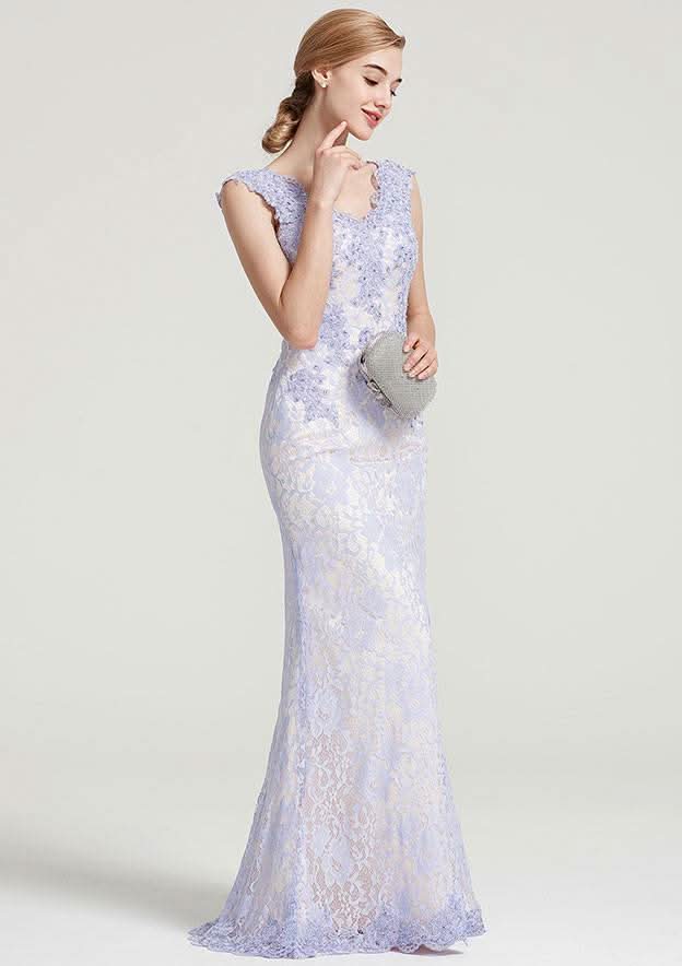 Long/Floor-Length Lace Dress with Sequins Appliqued, Sleeveless V Neck Sheath/Column BM bride