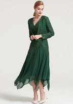 Tea-Length Chiffon Mother of the Bride Dress with Jacket Appliqued Beading, Short Sleeve V Neck A-line BM bride