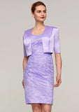 Knee-Length Lace Mother of the Bride Dress with Jacket, Short Sleeve Bateau Sheath/Column BM bride