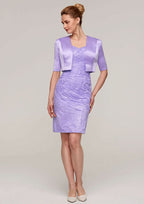 Knee-Length Lace Mother of the Bride Dress with Jacket, Short Sleeve Bateau Sheath/Column BM bride