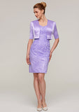 Knee-Length Lace Mother of the Bride Dress with Jacket, Short Sleeve Bateau Sheath/Column BM bride