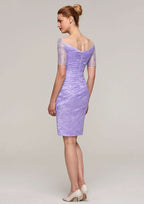 Knee-Length Lace Mother of the Bride Dress with Jacket, Short Sleeve Bateau Sheath/Column BM bride