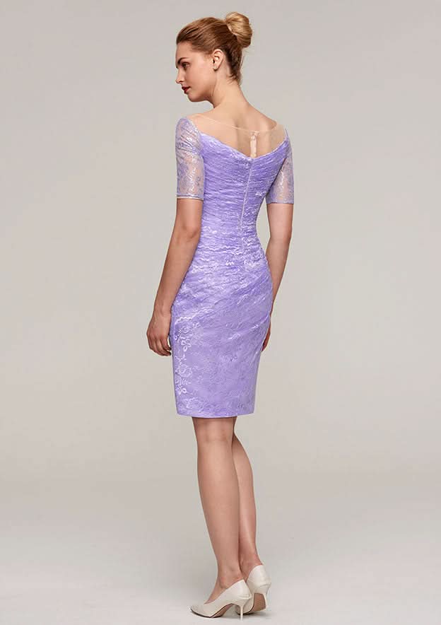 Knee-Length Lace Mother of the Bride Dress with Jacket, Short Sleeve Bateau Sheath/Column BM bride