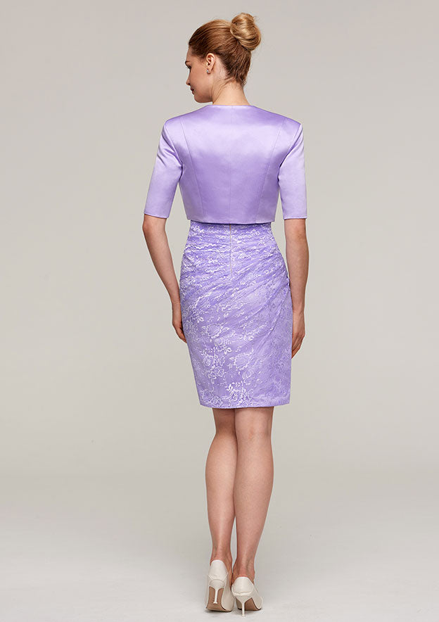 Knee-Length Lace Mother of the Bride Dress with Jacket, Short Sleeve Bateau Sheath/Column BM bride