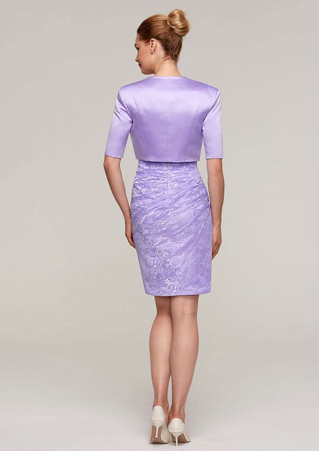 Knee-Length Lace Mother of the Bride Dress with Jacket, Short Sleeve Bateau Sheath/Column BM bride