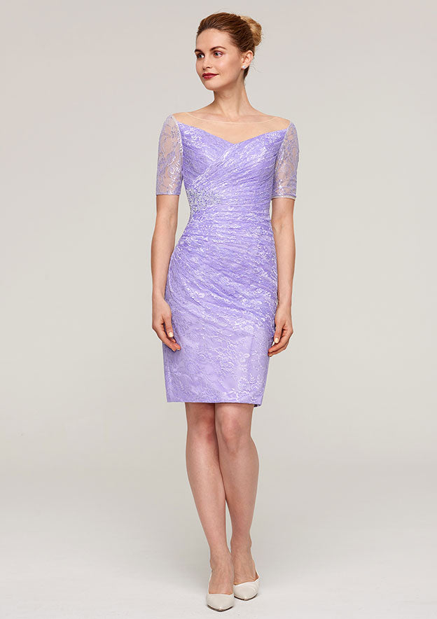 Knee-Length Lace Mother of the Bride Dress with Jacket, Short Sleeve Bateau Sheath/Column BM bride