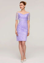 Knee-Length Lace Mother of the Bride Dress with Jacket, Short Sleeve Bateau Sheath/Column BM bride