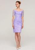Knee-Length Lace Mother of the Bride Dress with Jacket, Short Sleeve Bateau Sheath/Column BM bride