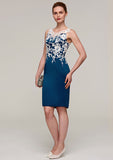 Knee-Length Satin Mother of the Bride Dress with Jacket Appliqued, Sleeveless Bateau Sheath/Column BM bride