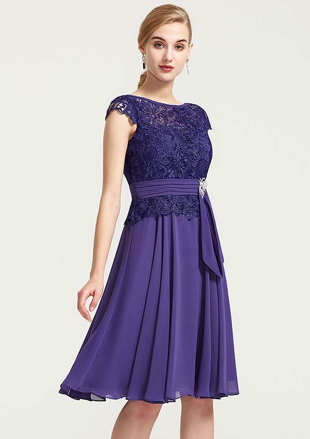 Knee-Length Chiffon Bridesmaid Dress, A-Line/Princess Style, Bateau Neck, Sleeveless, With Rhinestone Appliqued And Sashes BM bride