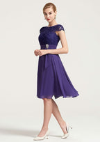 Knee-Length Chiffon Bridesmaid Dress, A-Line/Princess Style, Bateau Neck, Sleeveless, With Rhinestone Appliqued And Sashes BM bride