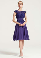 Knee-Length Chiffon Bridesmaid Dress, A-Line/Princess Style, Bateau Neck, Sleeveless, With Rhinestone Appliqued And Sashes BM bride