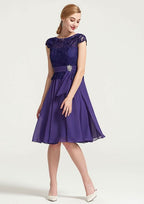 Knee-Length Chiffon Bridesmaid Dress, A-Line/Princess Style, Bateau Neck, Sleeveless, With Rhinestone Appliqued And Sashes BM bride