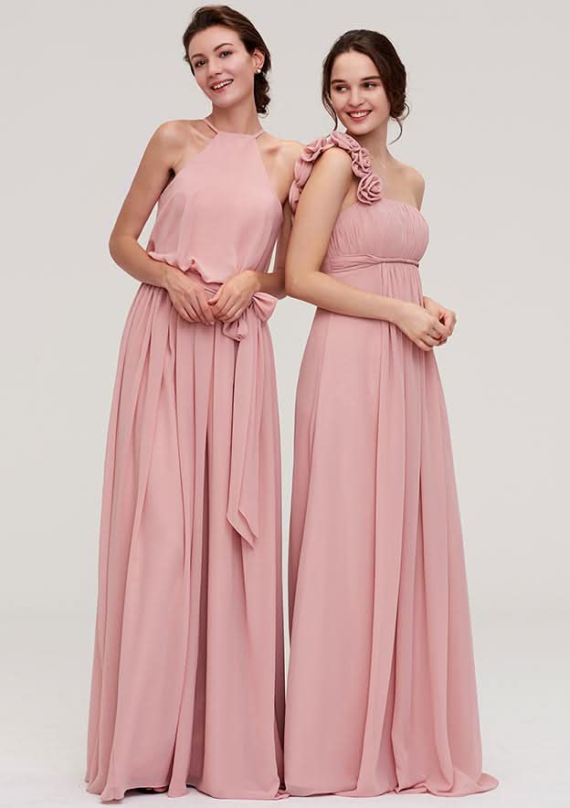 Floor-Length Chiffon Bridesmaid Dress, A-Line/Princess Shape, Sweetheart Neck, Sleeveless, With Split And Pleats BM bride