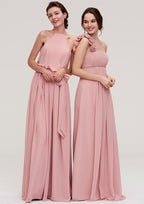 Floor-Length Chiffon Bridesmaid Dress, A-Line/Princess Shape, Sweetheart Neck, Sleeveless, With Split And Pleats BM bride