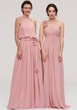 Floor-Length Chiffon Bridesmaid Dress, A-Line/Princess Shape, Sweetheart Neck, Sleeveless, With Split And Pleats BM bride