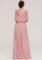 Floor-Length Chiffon Bridesmaid Dress, A-Line/Princess Shape, Sweetheart Neck, Sleeveless, With Split And Pleats BM bride
