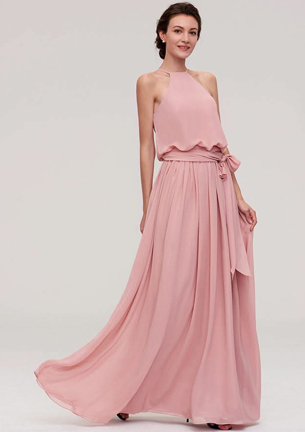 Floor-Length Chiffon Bridesmaid Dress, A-Line/Princess Shape, Sweetheart Neck, Sleeveless, With Split And Pleats BM bride