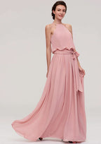 Floor-Length Chiffon Bridesmaid Dress, A-Line/Princess Shape, Sweetheart Neck, Sleeveless, With Split And Pleats BM bride