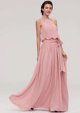 Floor-Length Chiffon Bridesmaid Dress, A-Line/Princess Shape, Sweetheart Neck, Sleeveless, With Split And Pleats BM bride