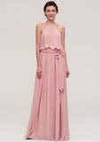 Floor-Length Chiffon Bridesmaid Dress, A-Line/Princess Shape, Sweetheart Neck, Sleeveless, With Split And Pleats BM bride