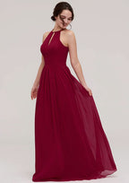 Sexy Floor-Length Chiffon Bridesmaid Dress, A-Line/Princess Style, Scoop Neck, Sleeveless, With Pleats BM bride