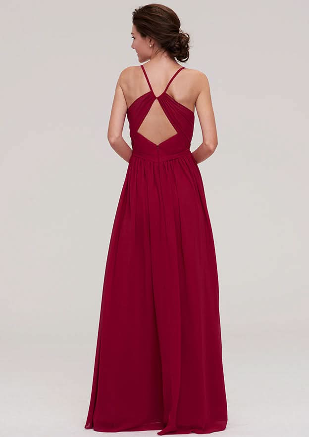 Floor-Length Chiffon Bridesmaid Dress, A-Line/Princess Style, Sweetheart Neck, Sleeveless, With Pleats And Beading BM bride