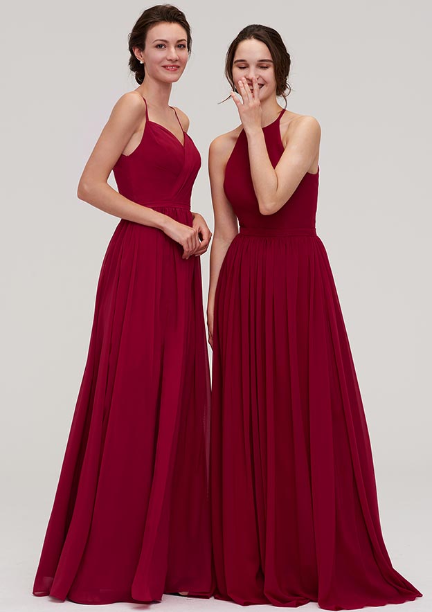 Floor-Length Chiffon Bridesmaid Dress, A-Line/Princess Style, Sweetheart Neck, Sleeveless, With Pleats And Beading BM bride