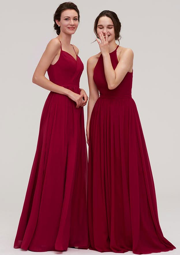 Floor-Length Chiffon Bridesmaid Dress, A-Line/Princess Style, Sweetheart Neck, Sleeveless, With Pleats And Beading BM bride