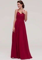 Floor-Length Chiffon Bridesmaid Dress, A-Line/Princess Style, Sweetheart Neck, Sleeveless, With Pleats And Beading BM bride