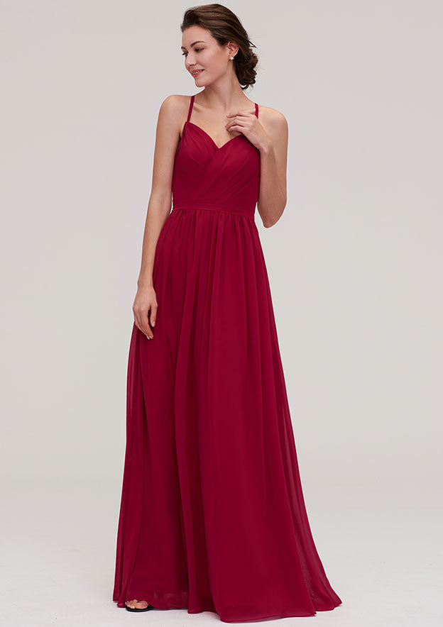 Floor-Length Chiffon Bridesmaid Dress, A-Line/Princess Style, Sweetheart Neck, Sleeveless, With Pleats And Beading BM bride
